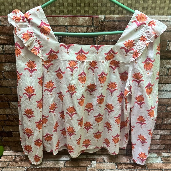J. Crew Women's Floral Top - White and Orange Size M - Picture 11 of 11